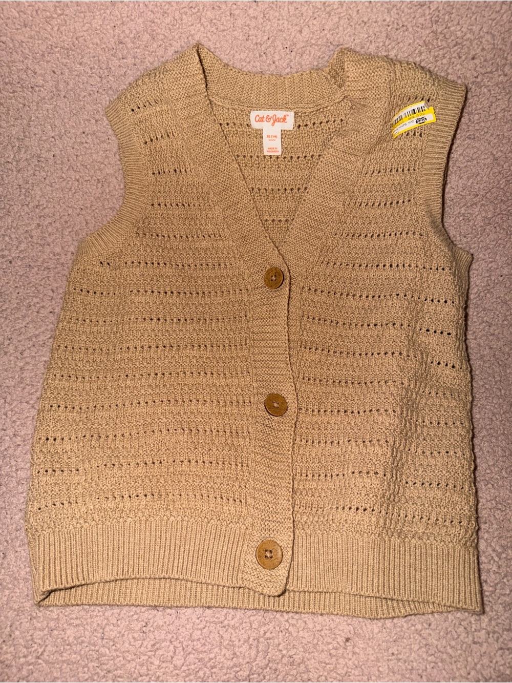 Cat & Jack Beige Knit Button-Up Sweater Vest